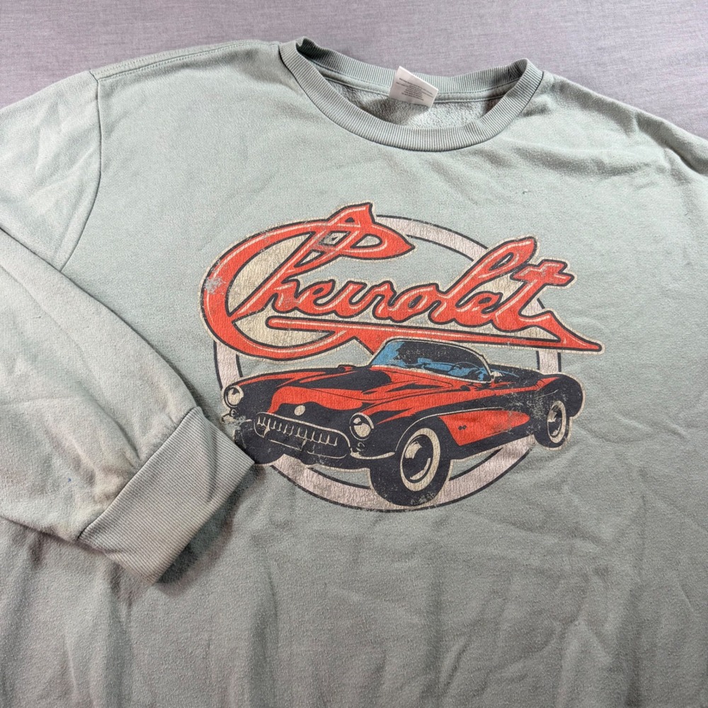 Chevrolet Sweatshirt Mens 2XL Green Good Corvette Graphic GM Retro Crewneck